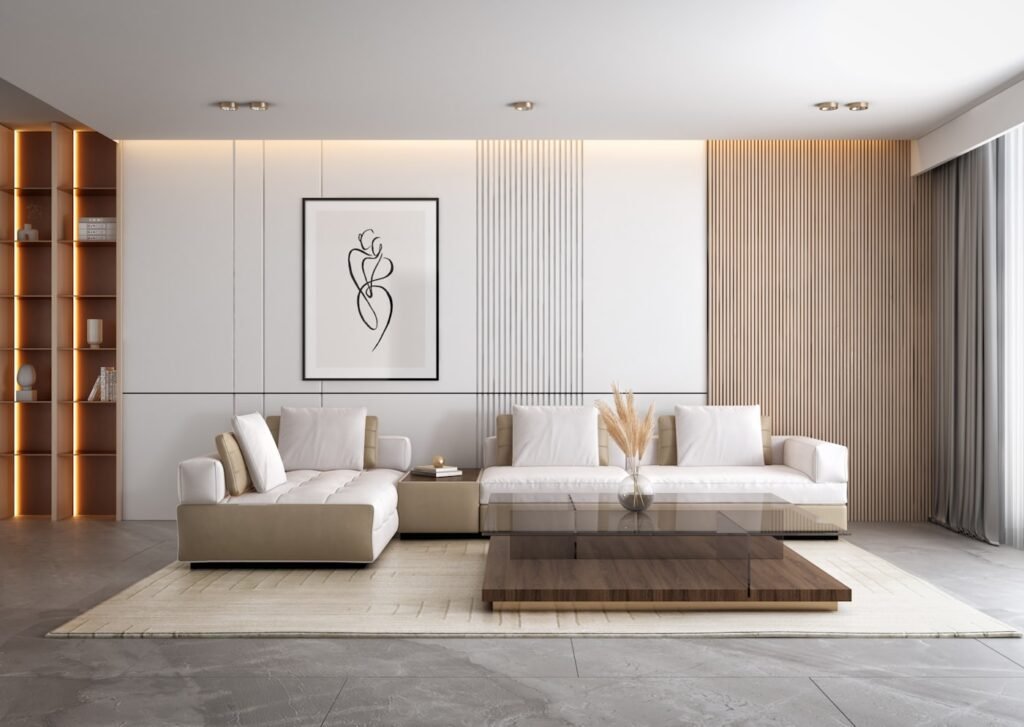 TV console used as a room divider in an open-plan space