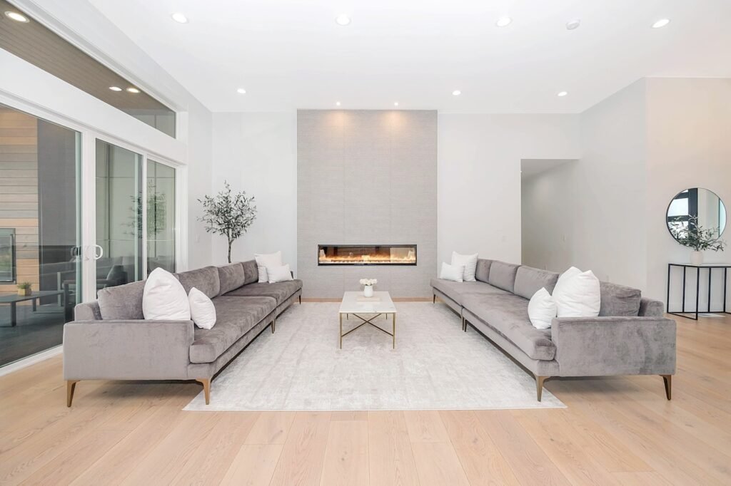 Warm lamp lighting in a small living room with a TV