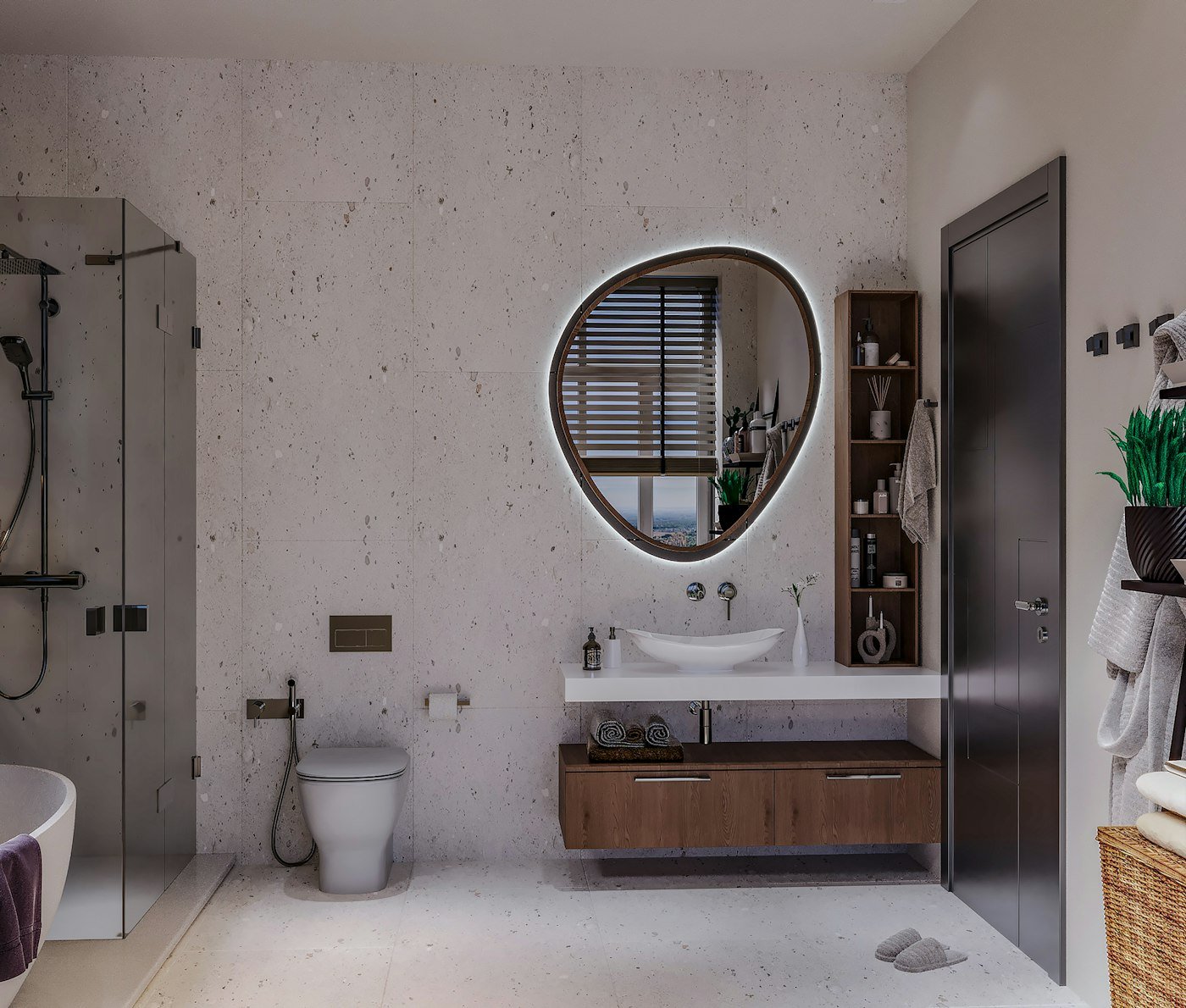 Bathroom with white tile below and a dark green painted upper wall