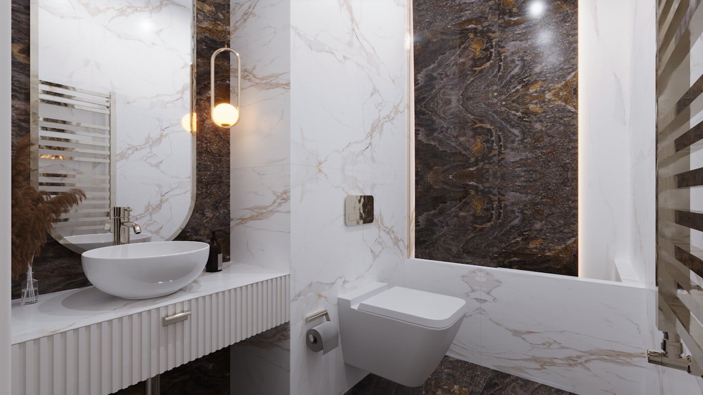 Small bathroom with a quadrant corner shower enclosure