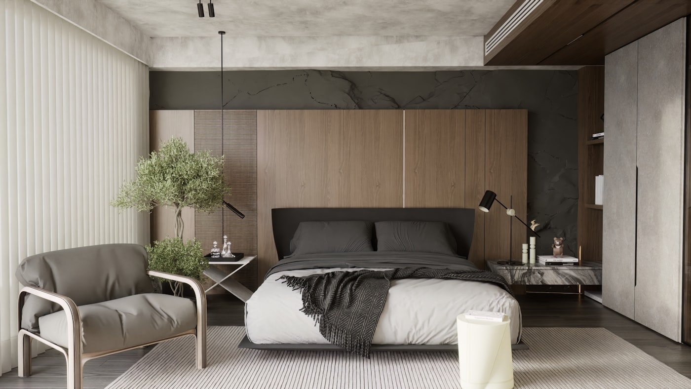 How to arrange furniture in a small bedroom around the bed wall