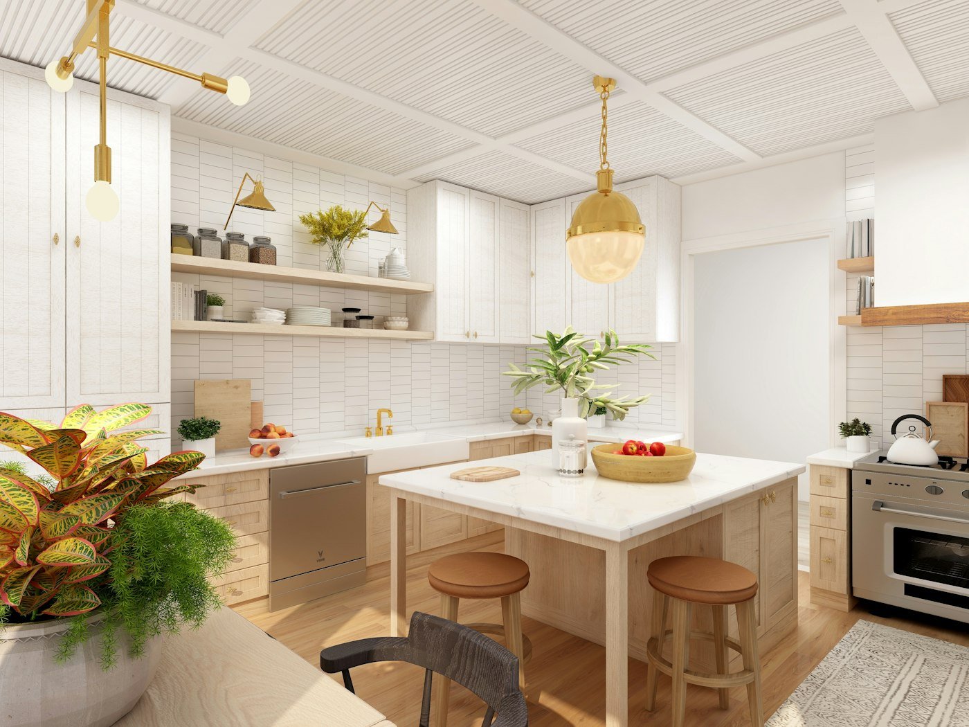 White fireclay apron front farmhouse sink under a window