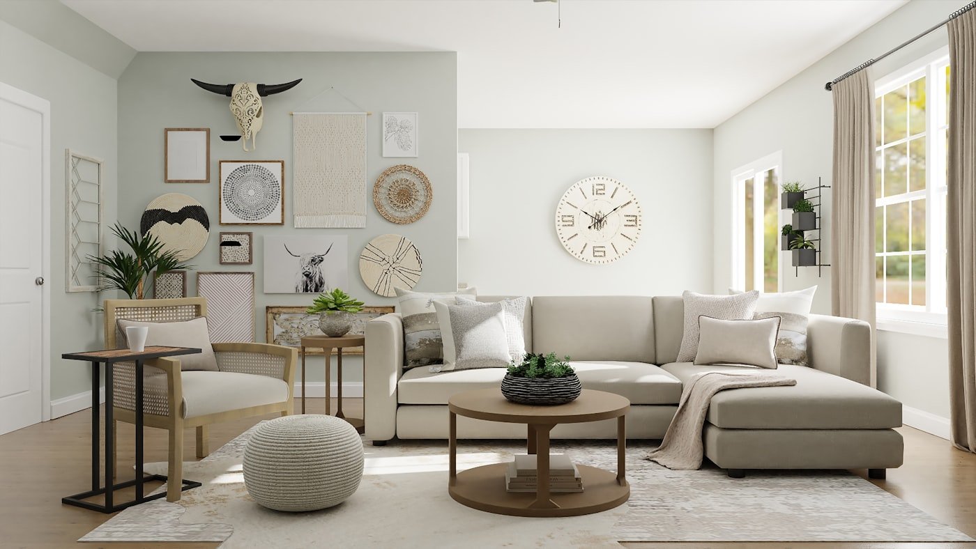 Gallery wall surrounding a TV in a small living room