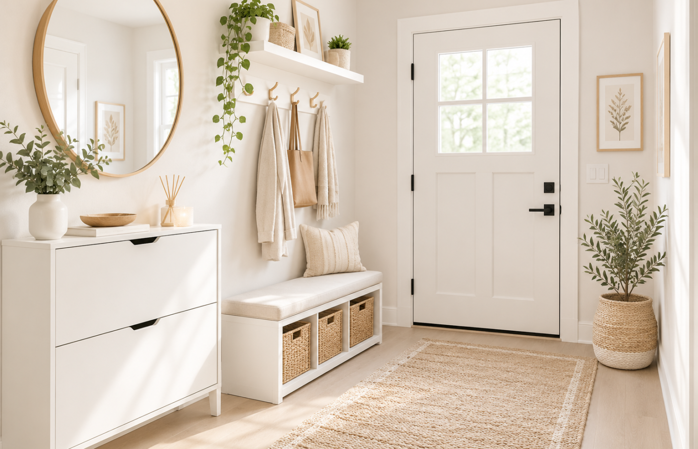 Small entryway ideas with a console table and wall hooks